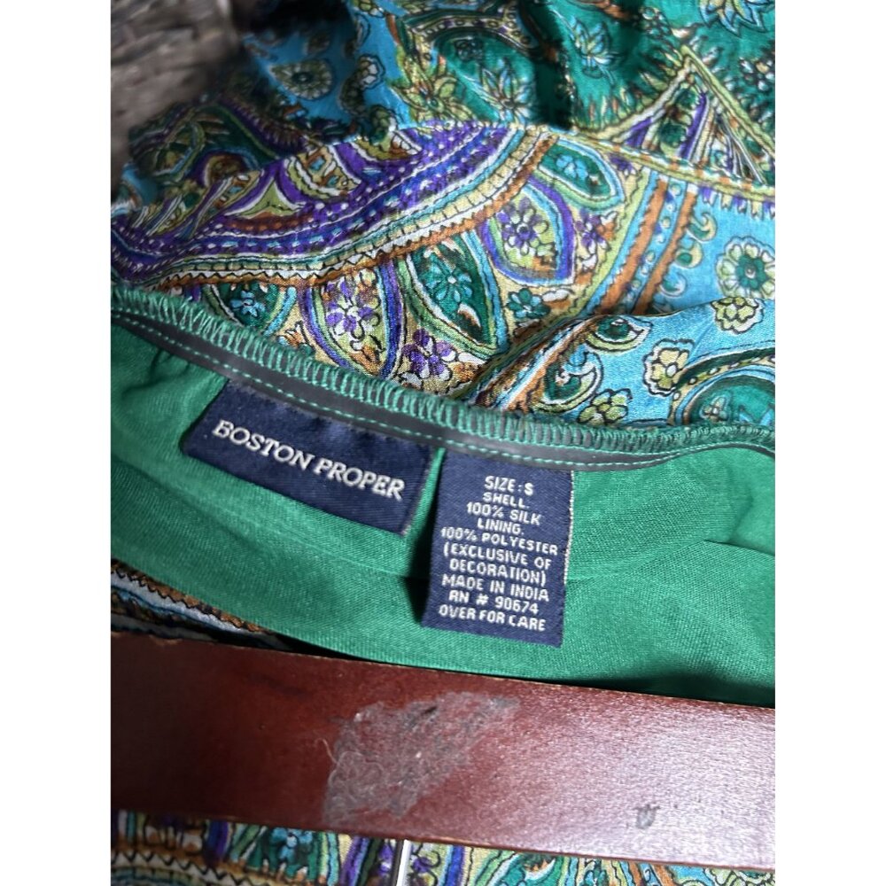 Boston Proper Womens Y2K Silk Draping Flowy Skirt Paisley Green Size Small - Picture 2 of 4